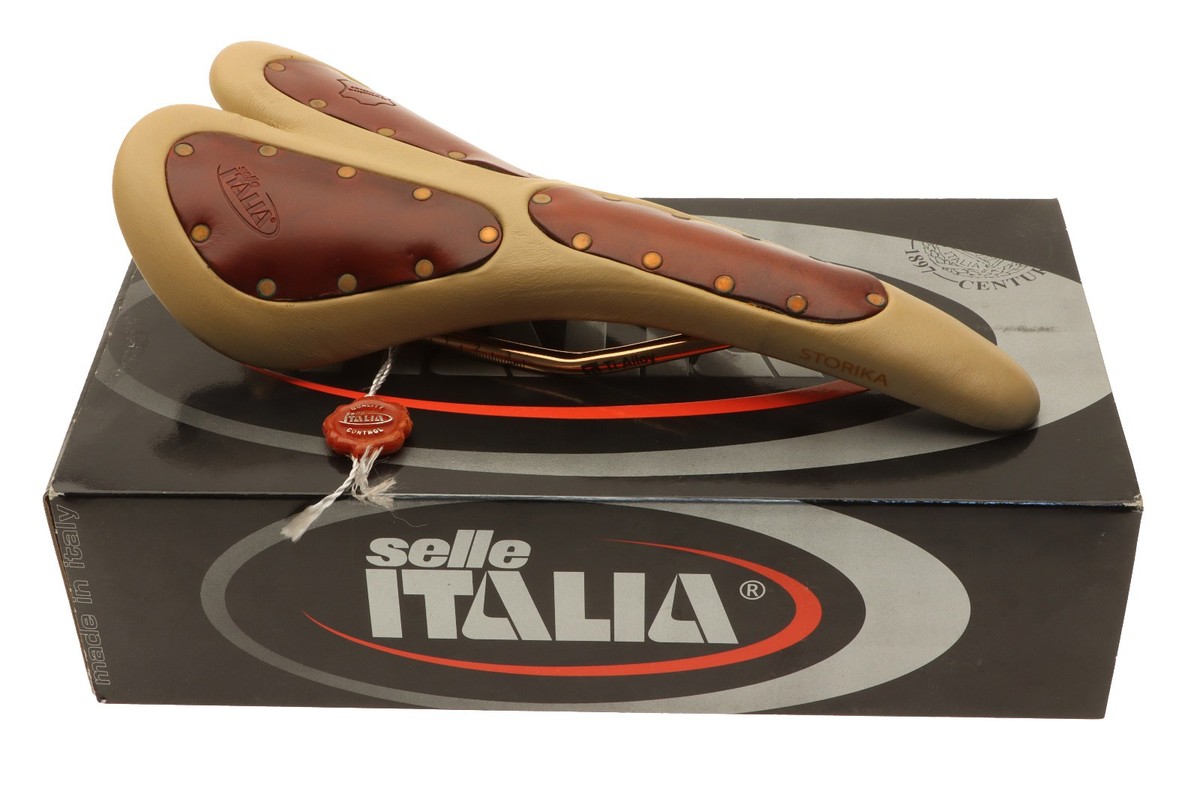 Selle Italia Storika Saddle Ti Alloy Rails Beige and Brown Leather