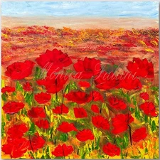 Oil painting on canvas red Poppies  22 x 22  by artist Fallini