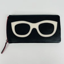 ili New York Eyeglass Sunglass Case Black Cream Red Zipper Soft Pebble Leather