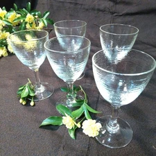 Showa Retro Glass Wine Glasses Set of 5, Wave Texture, , Collectible