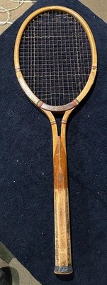 Antique Olympic Tennis Racket Racquet Gold Smith Cincinnati USA Red White Blue