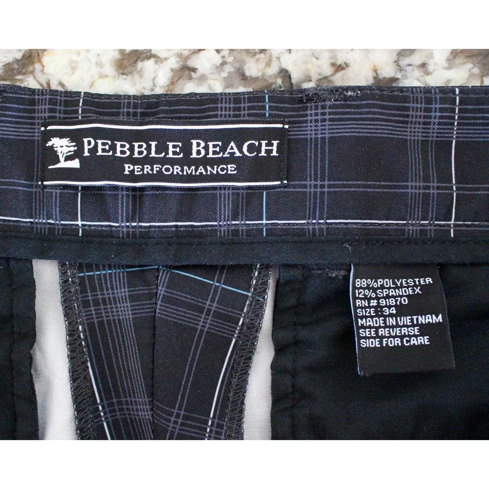 Pebble Beach Shorts Mens 34 Black Plaid Stretch Performance Golf Zip Pocket - Image 3 of 3
