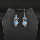 Rainbow Moonstone 925 sterling silver handmade Dangle Drop Earrings 1.90"