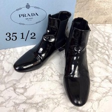 PRADA Patent Leather Side Gore Boots US 5.5 Black Made in Italy From Japan y9634