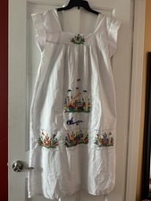 White Embroidered Nicaraguan Sleeveless Floral Dress.
