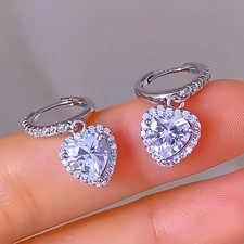 925 Sterling Silver Heart Hoop Drop Huggie Dangle Earrings Women Girls Jewellery