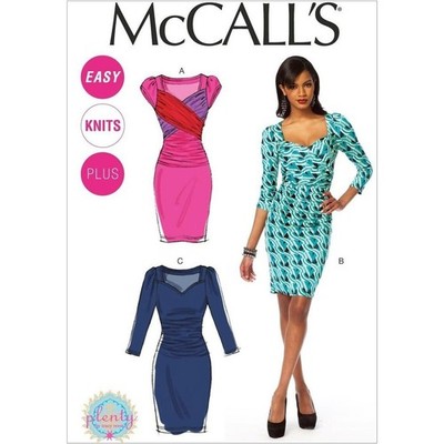 McCall 6801 Sz 8-24 EASY Ruched Sweetheart Neckline Dresses 3/4 Sleeve Pattern
