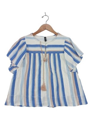 YAS Kurzarm-Bluse Damen Bluse Gr. DE 42 blau-weiß Casual-Look