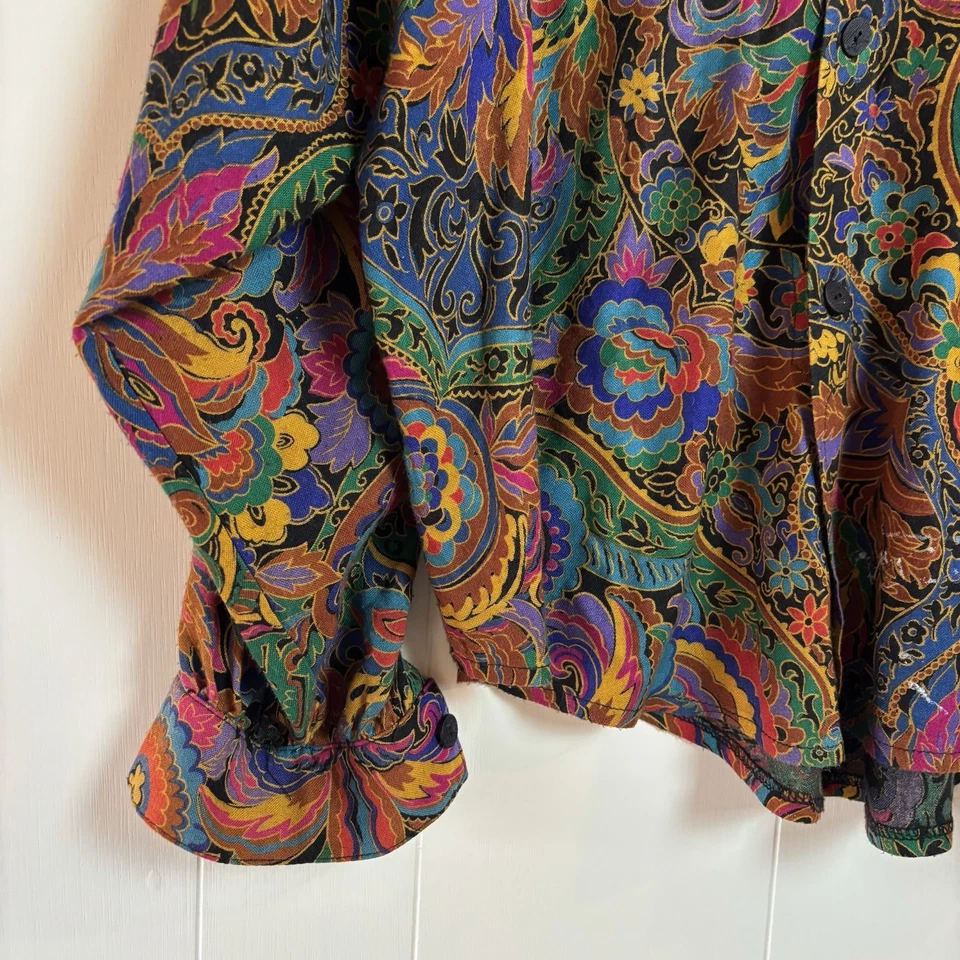 Camisa De Colección Años 80 Gene Ewing BIS Talla P Pequeña Manga Larga Estampado Floral Con Botones Foto 4 de 4