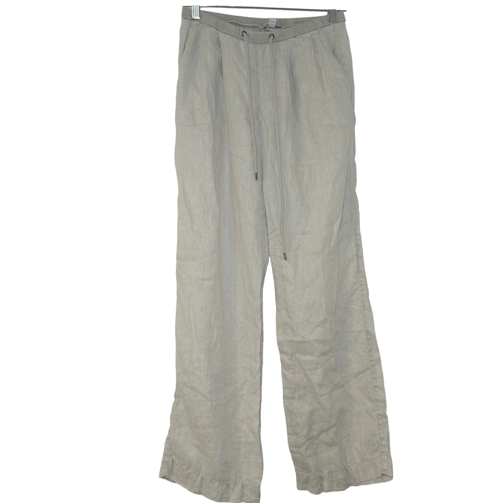 James Perse Los Angeles Beige 100% Linen Wide Leg Drawstring Pants beach costal
