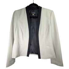 Black Label by Evan-Picone Womens Blazer Jacket Sz 8 Beige Black Trim Open Front