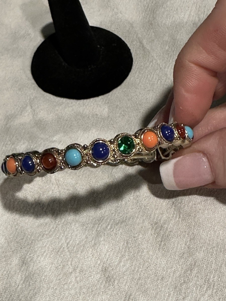 LOT OF 3 GRAZIANO STRETCH BRACELETS MULTICOLOR STONES JEWELS GOLD TONE GEMS View 4