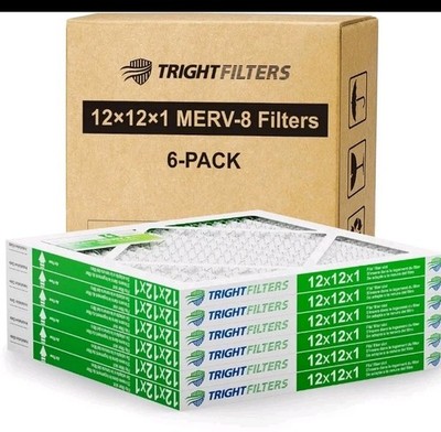 Trightfilters 12x12x1 MERV-8 Air Filter Pleated for Home HVAC AC Furnace - 6pack
