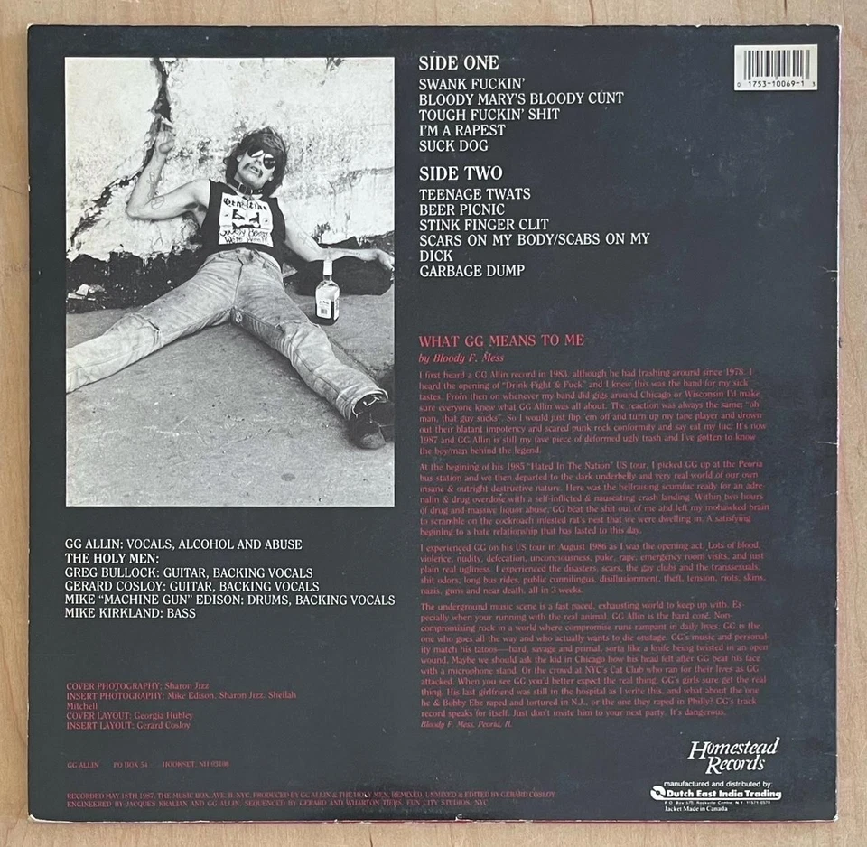 GG ALLIN & THE HOLY MEN You Give Love a Bad Name (1987) Homestead Vinyl LP Punk Foto 2 de 4