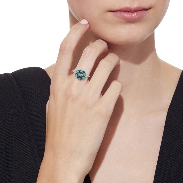 Genuine Turquoise Gemstone Rings, Multi Stone Sterling Silver Oxidized Jewelry - Image 4 of 4