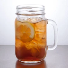 12 - 16 OZ ICED TEA DRINKING MASON JARS GLASS W/HANDLE LIBBEY GLASS 97084