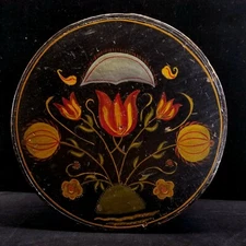 Antique Handpainted Tole Bentwood Pantry Box Shaker Style With Tulip Motif 11.5"