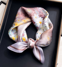 100 Mulberry Silk Scarf Women pink flower Kerchief Square Bandana Wrap 21"