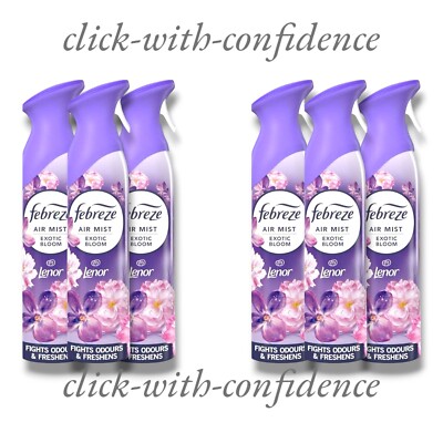 6 x Febreze Air Mist Exotic Bloom 2 in 1 bekämpft Geruch & Frische 185ml
