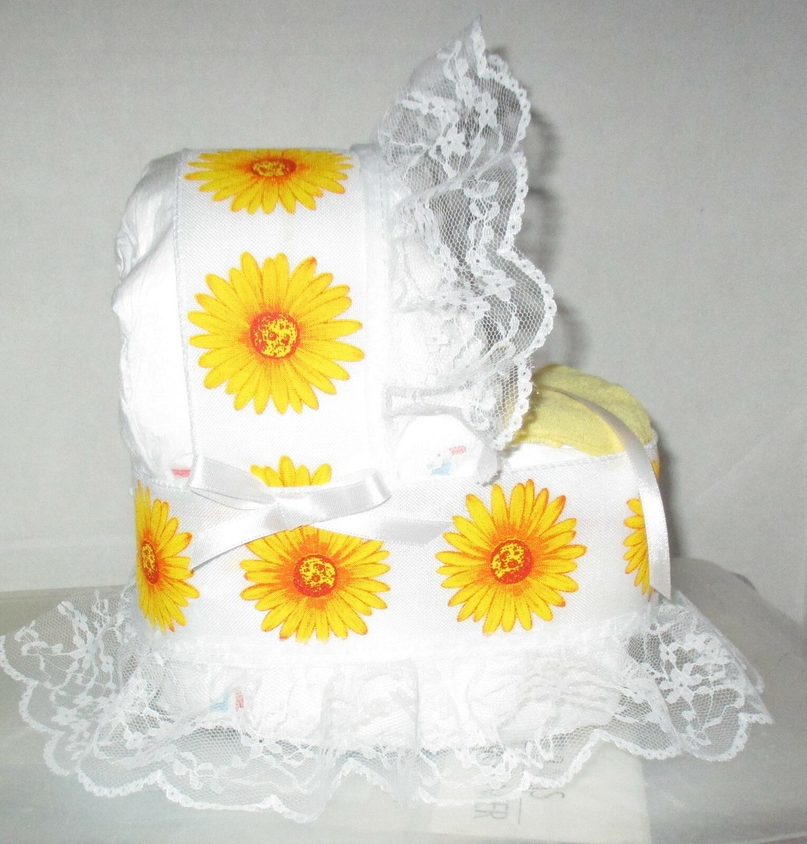 Sunflowers White Mini Diaper Cake Bassinet Baby Shower Gift