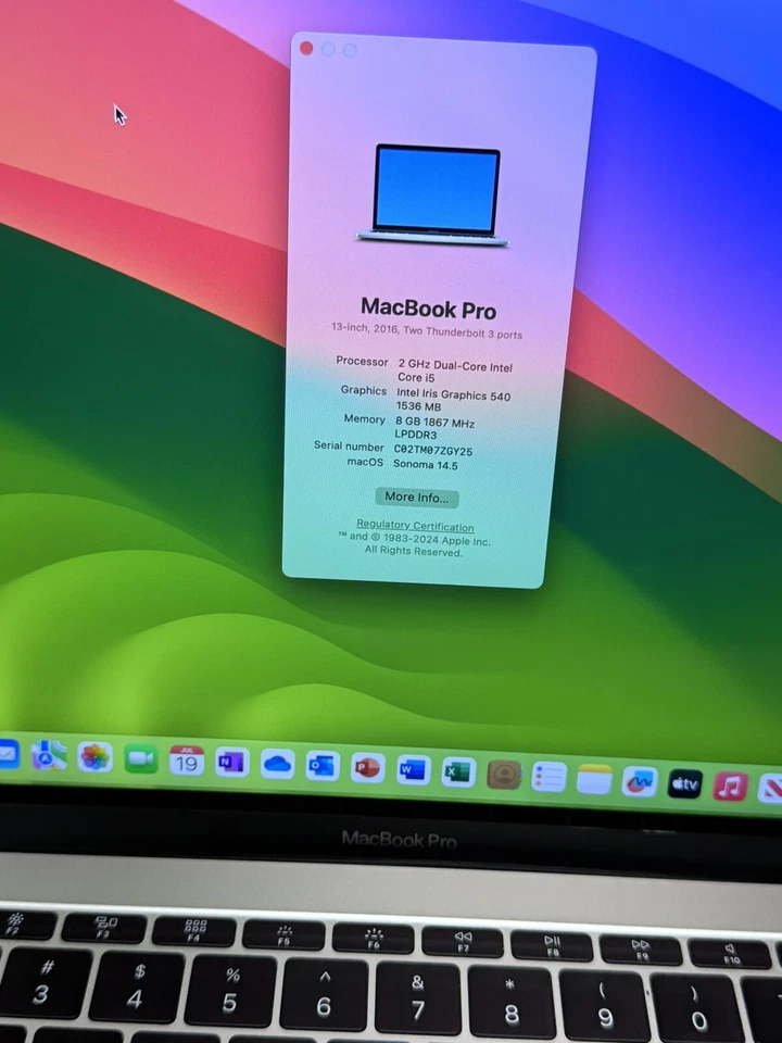 Apple MacBook Pro 13.3" Silver 2016 i5-2.0GHz-8GBRAN-256GBSSD macOS Sonoma 2024 - Image 4 of 4