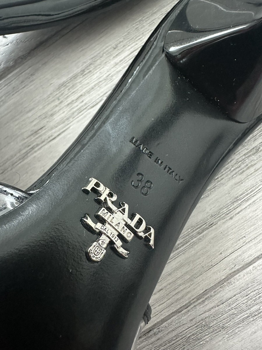PRADA Black Logo PVC Patent Mule Sandals Heels Shoes Size 38 | eBay