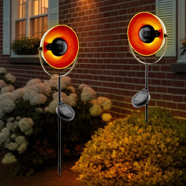 Solarleuchte Steckleuchte AußEnlampe Led Erdspieß Orange Schwarz Stahl 2Er Set-image