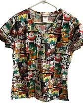 Christmas Holiday Scrub Top Rudolph Santa Size Small