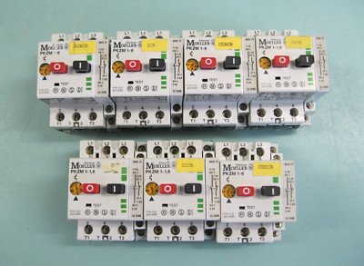Lot (7) 690V Klockner Moeller PKZM 1-6 Motor Starter w Aux Missing Clip C11