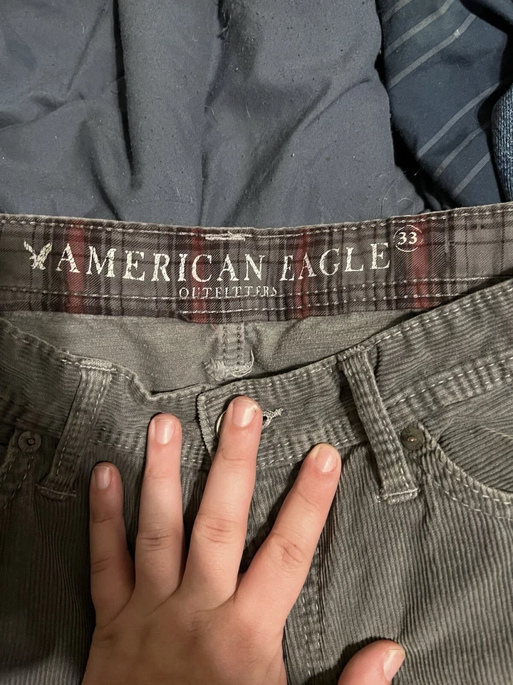 Mens American Eagle Corduroy Cotton Pants Straight Skater Gray 33 x 30 - Image 2 of 4