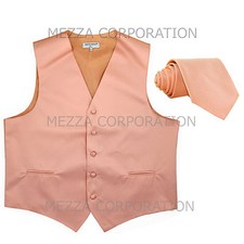 New Men's Vesuvio Napoli Tuxedo Vest Waistcoat Necktie prom wedding party Peach