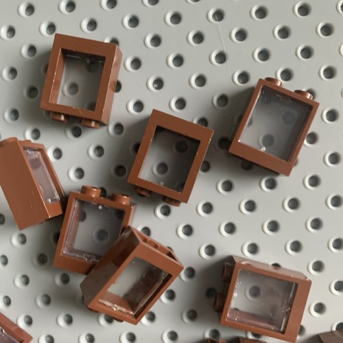 LEGO LOT of 21 REDDISH BROWN WINDOW Trans Clear Glass 1X2X2 FLAT FRONT #60592 - 第 6/8 張圖片