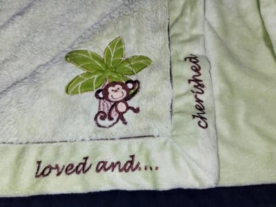 Monkey Loved Cherished Palm Tree Baby Blanket Green Fuzzy Solid Color Soft Lovey - Image 1 of 4