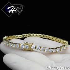 7"MEN WOMEN 14K GOLD PLATED 4MM ICY CZ GOLD 1 ROW TENNIS CHAIN BRACELET BGB2