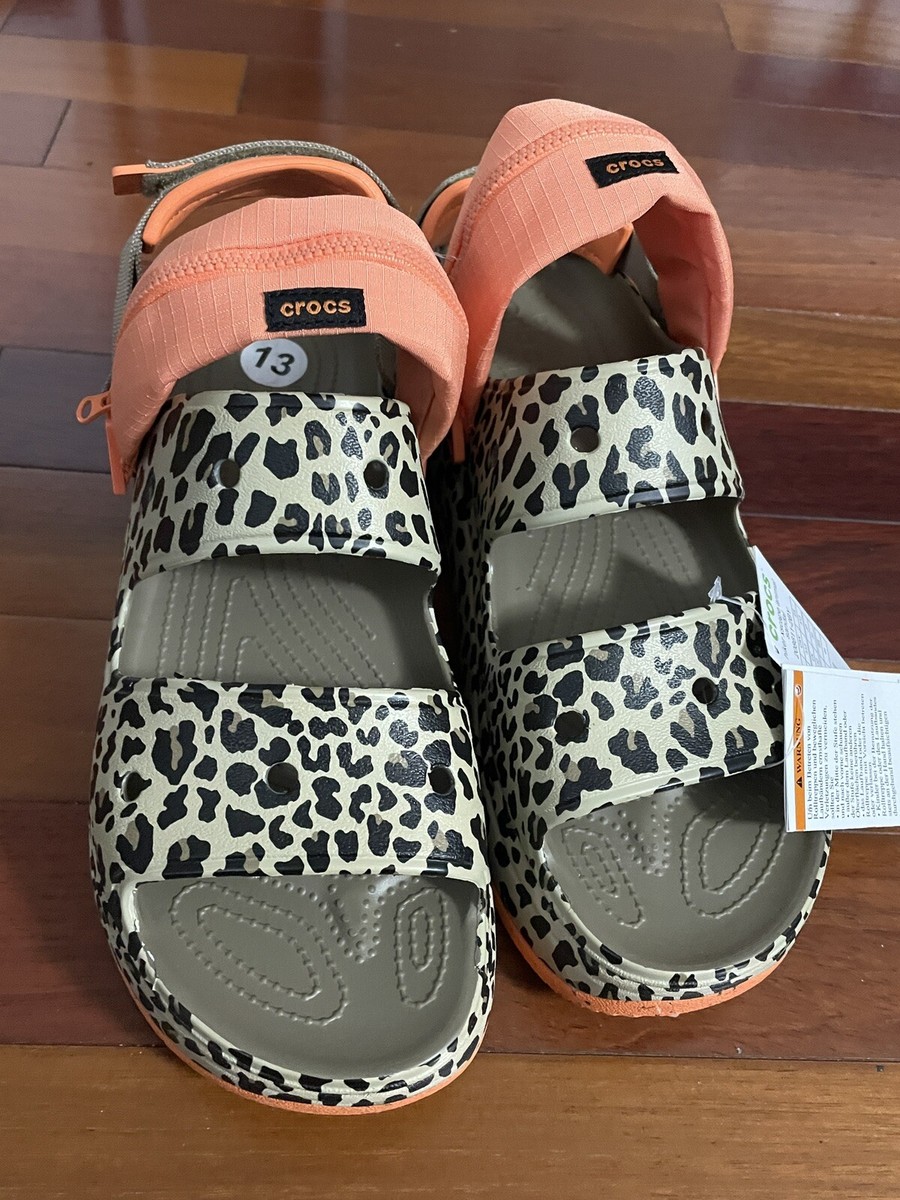 Rare CROCS HIKER XSCAPE ANIMAL SANDAL CLOG Khaki Leopard Men 