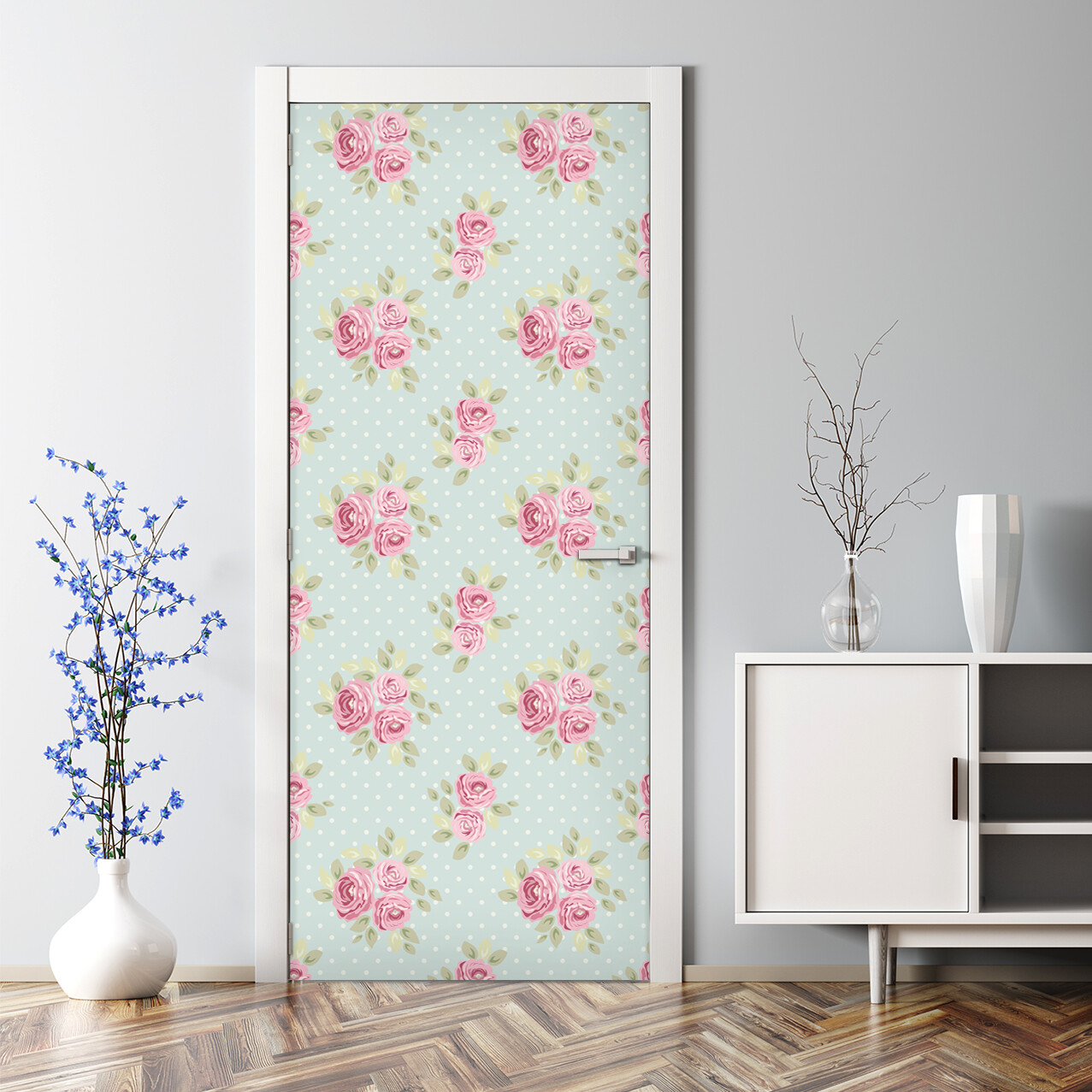 Blue set of cute shabby chic roses self-adhesive pink and blue Door Decal