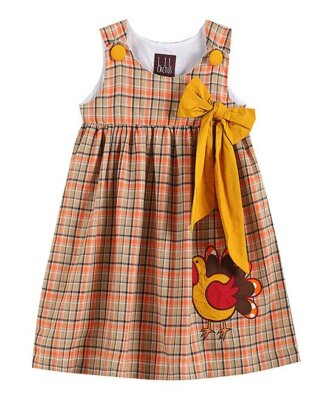 Lil Cactus Baby Girl  Thanksgiving Plaid Turkey Corduroy Dress Size 3-6 M NEW