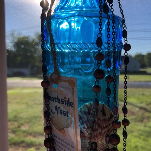 BEACHSIDE NEST Blue Glass Decorative Bottle w/Cork 12.75" Shabby Chic Beach - Picture 5 of 12