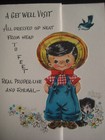 UNUSED 1950s vintage greeting card GET WELL Cute Boy In Overalls & Puppy — photo 2