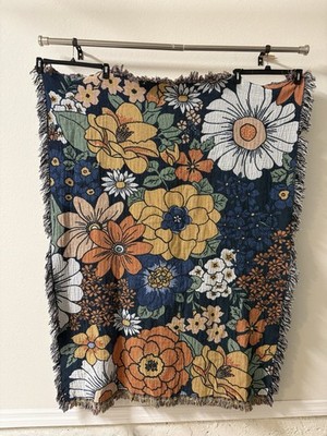 Urban Outfitters Valley Cruise Press Midnight Bloom Woven Throw Blanket