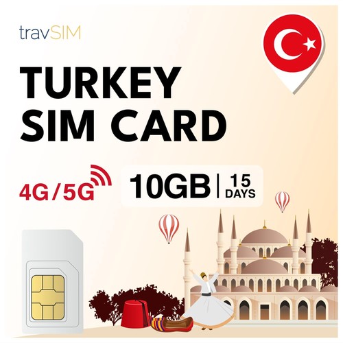 travSIM SIM Turchia 15 giorni 10GB di dati Dati ad alta velocità 5G/4G Accesso a prezzo ebay