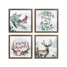 Framed Christmas Wall Art Decor, Xmas Pictures Prints Set for Bathroom Living...