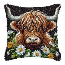 Latch Hook Kits for Adults,Highland Cattle Pattern Color Printed Canvas DIY T...