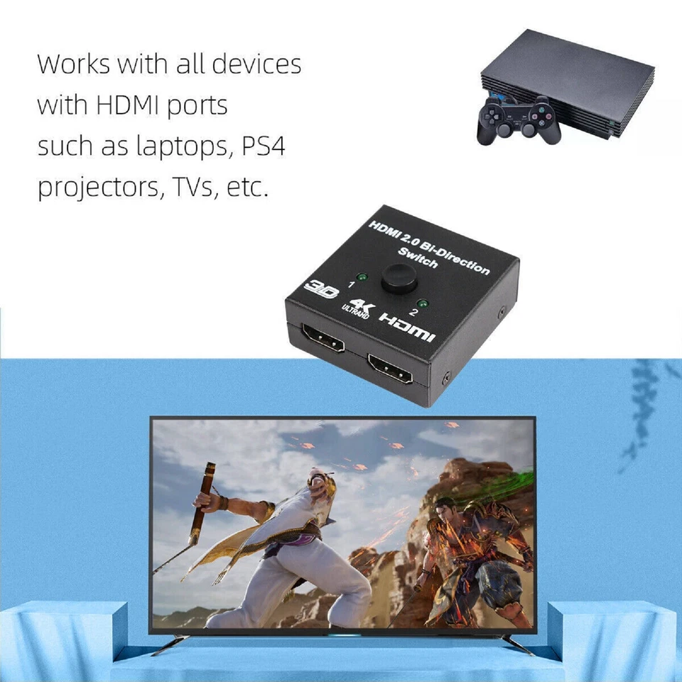 2 in 1 Out Bi-directional HDMI 2.0 Switch 4K 1080 HDCP HDTV PC Screen Splitter a - Image 4 of 4