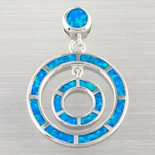 Double Circle Ocean Blue Fire Opal Silver Jewelry Necklace Pendant