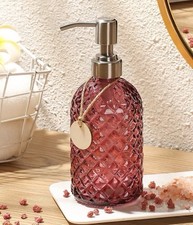 Elegant 16 oz Refillable Glass Soap Dispenser with Stainless Steel Pump - Purple