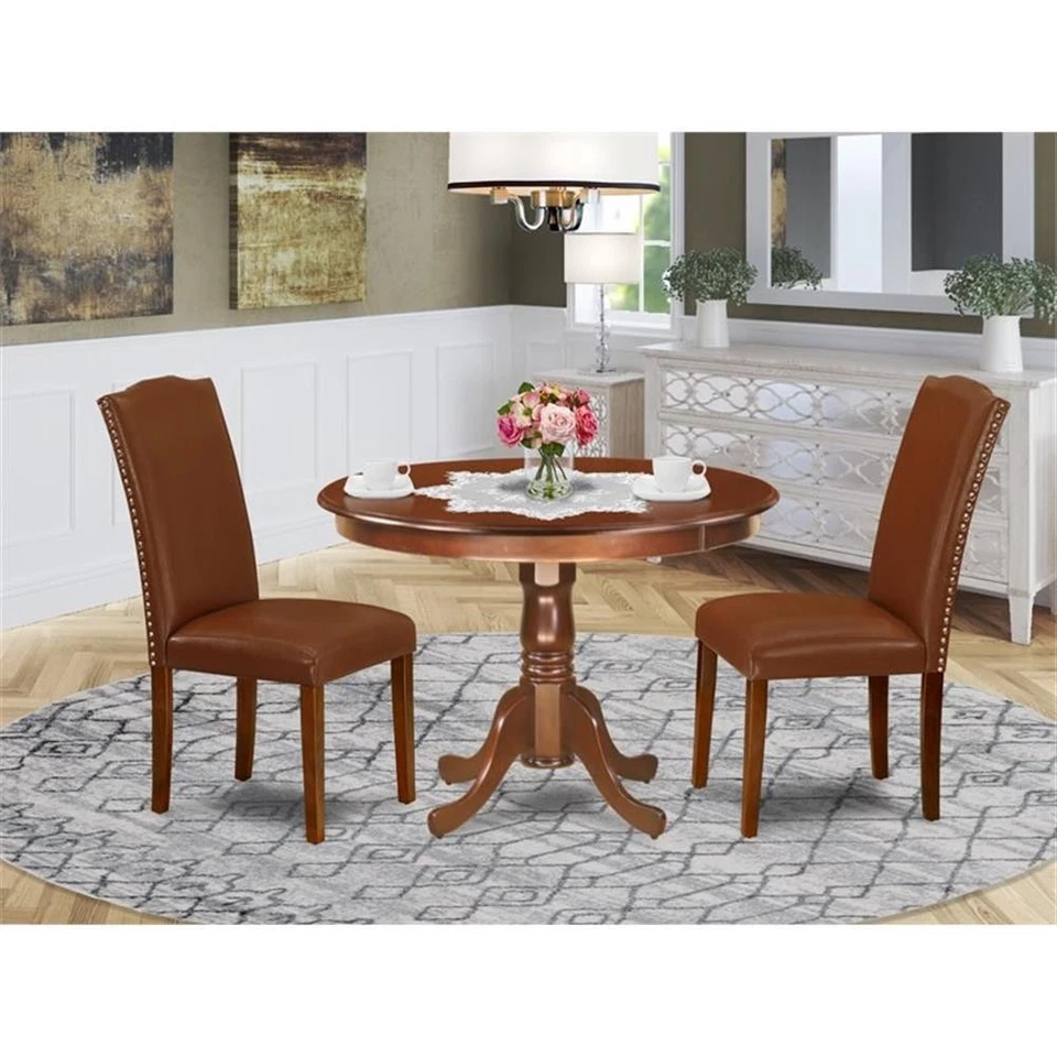 East West Furniture Hartland 3-piece Wood Dining Set in Mahogany/Brown - Image 2 of 4