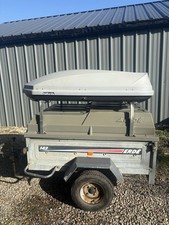 ERDE 142 Car/Van Trailer with Halfords Roof Box & Wheel Lock 