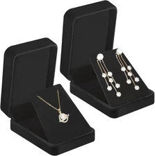 LETURE 2 Pieces Velvet Jewelry Gift Boxes for Necklace Pendant Earring Black 
