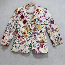 Basler Blazer Womens 36 White Floral Print Colorful Cotton Stretch Jacket
